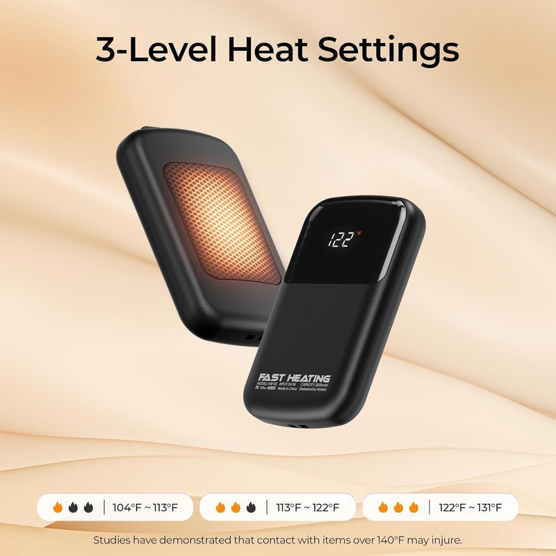 Hotdot Hand Warmers Rechargeable 2 Pack, 3 Heat Levels (104–121°F), Real-Time Temp & Battery Display, Electric Hand Warmers, Fast Heating, Fits in Gloves/Pocket, Gifts for Women & Men - Image 3